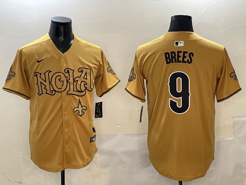 Men New Orleans Saints #9 Brees Yellow Joint Name 2025 Nike Limited NFL Jersey style 5->new orleans saints->NFL Jersey